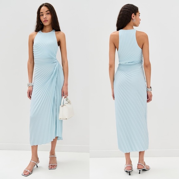 NEW NWT A.L.C. Reagan Pleated Midi Dress In Cascade Light Blue - Picture 1 of 11